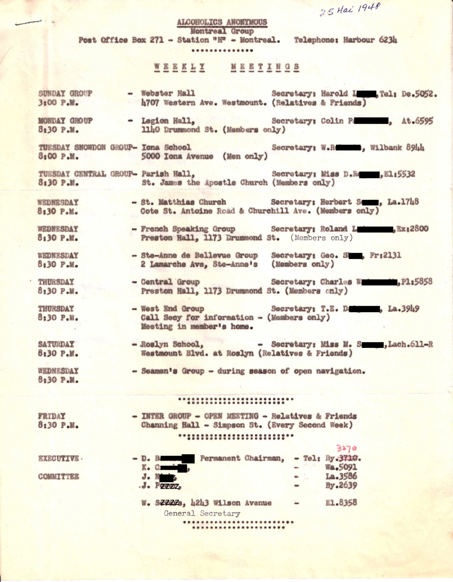 Weekly meetings in 1948